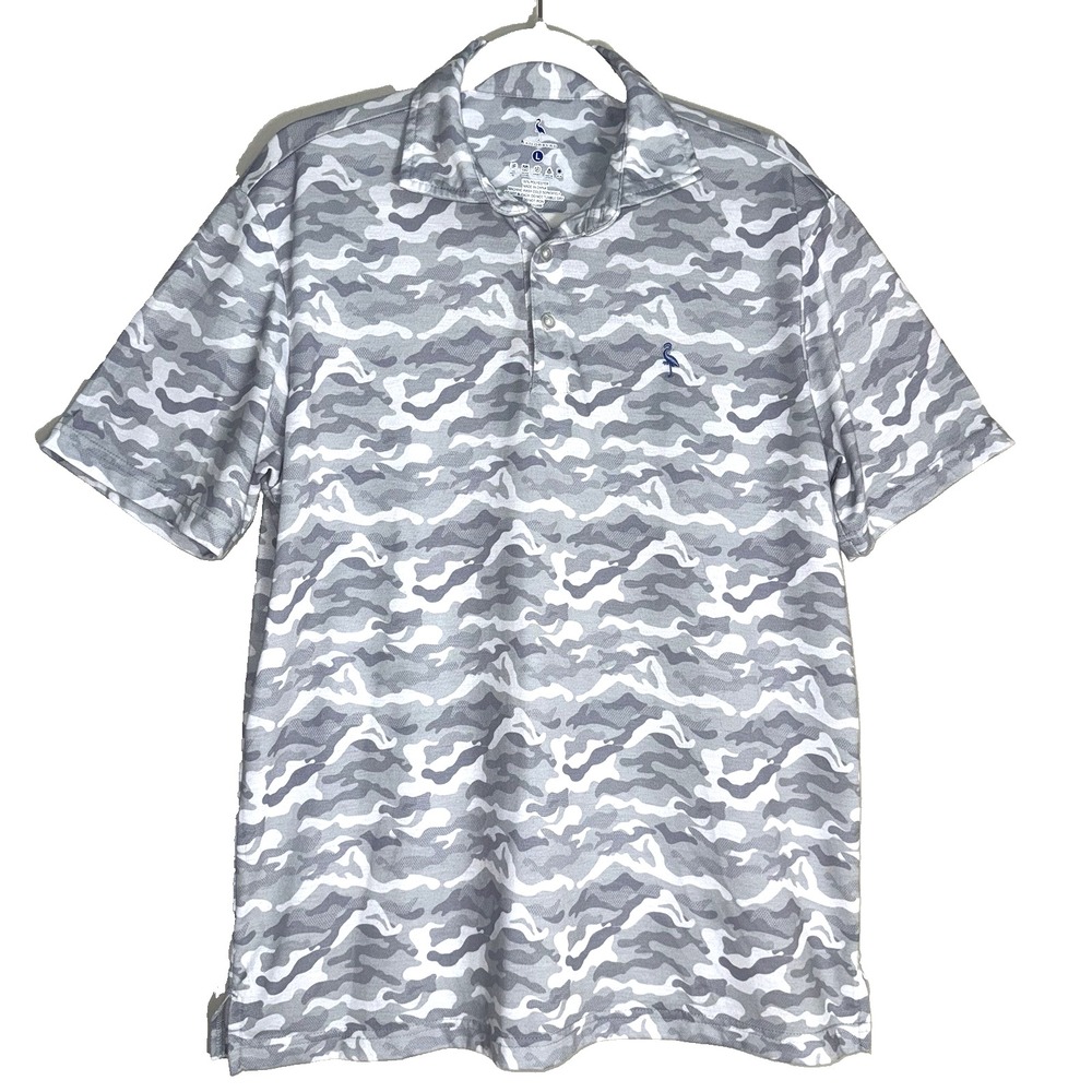 Tailorbyrd Gray White Polo Golf Shirt Camouflage Polyester Logo Men Large